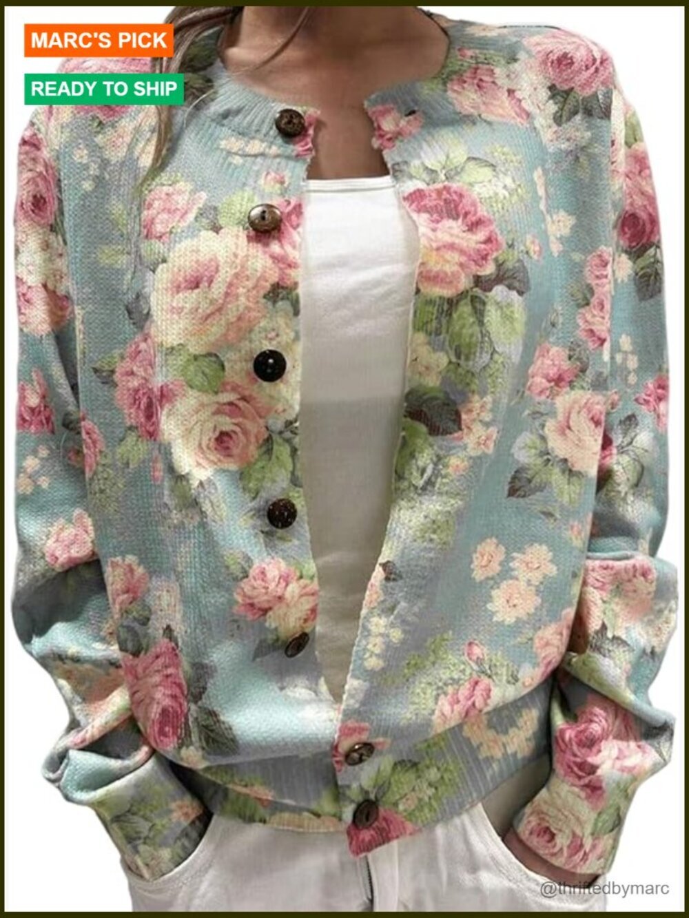 Floral Print Button Down Cardigan Lightweight Soft Casual Layering Piece